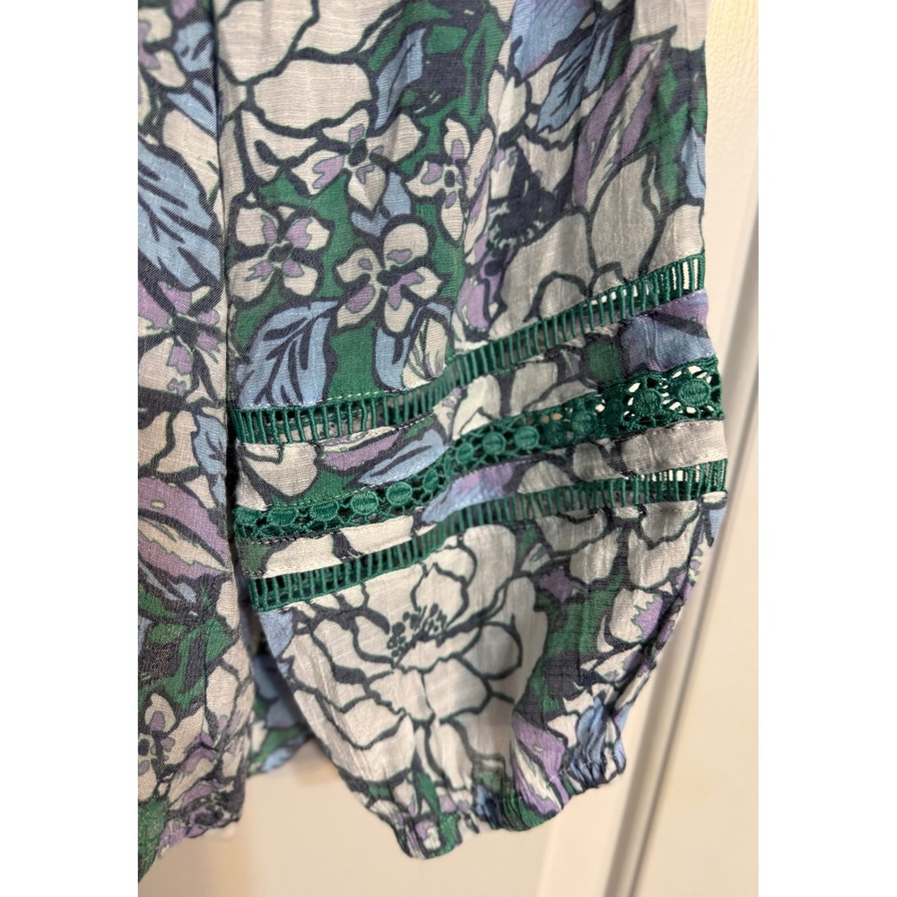 Hope & Harlow Blouse Women XL Green Floral Boho Crochet Lace Peasant Flowy - Picture 4 of 9